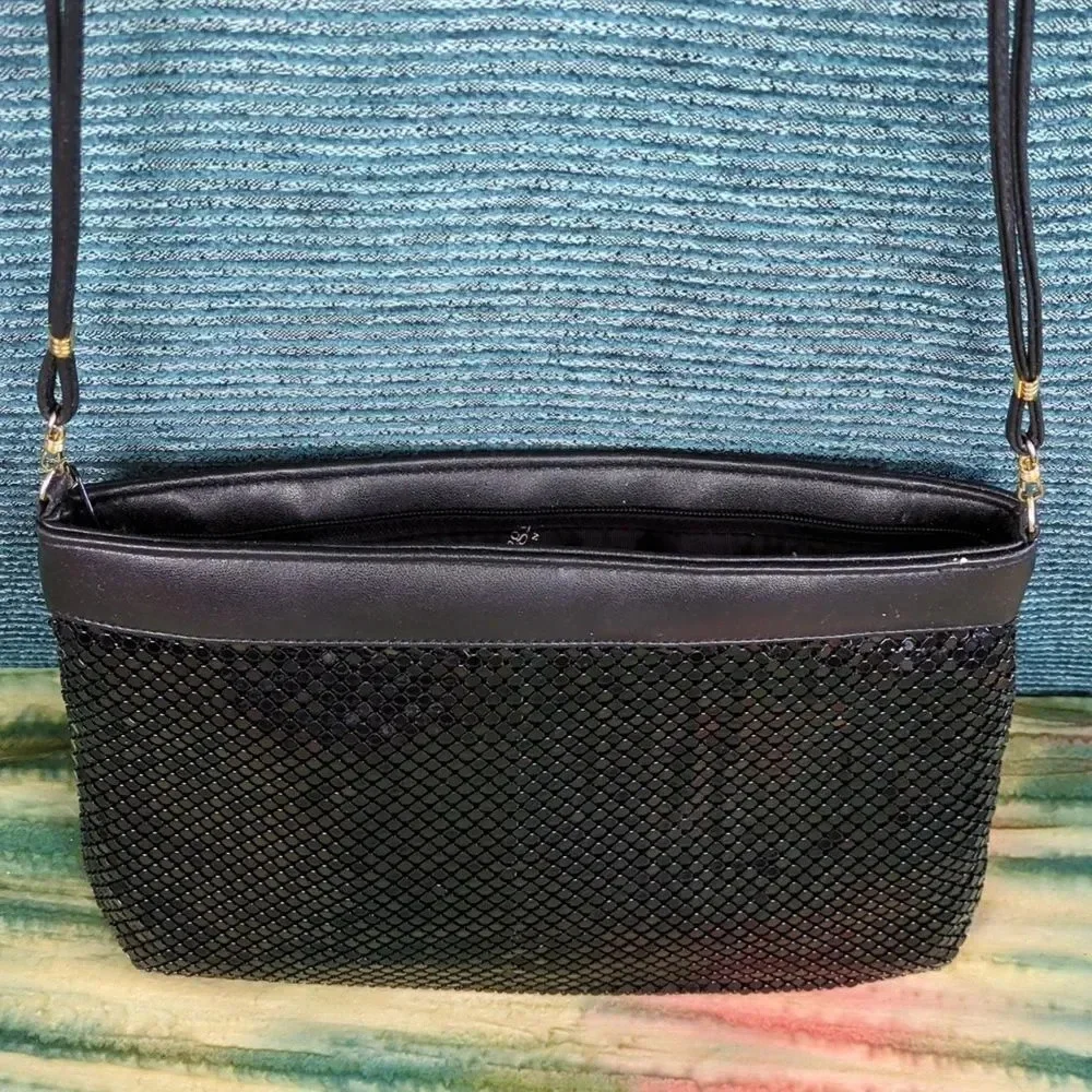 Vintage Whiting & Davis Black Mesh Evening Bag Convertible Clutch